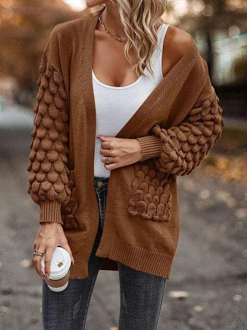 Knit Cardigan Female Top Long Sleeve Coat Women Side Pockets Casual