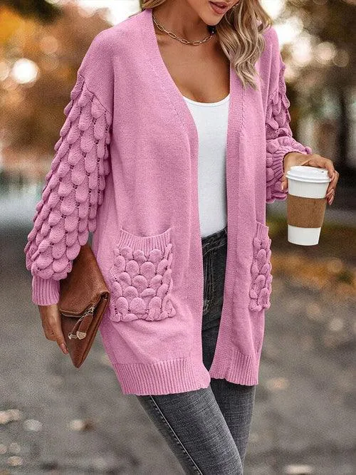 Knit Cardigan Female Top Long Sleeve Coat Women Side Pockets Casual