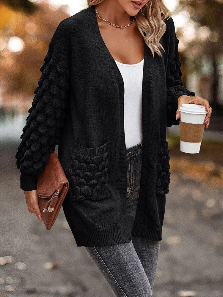 Knit Cardigan Female Top Long Sleeve Coat Women Side Pockets Casual