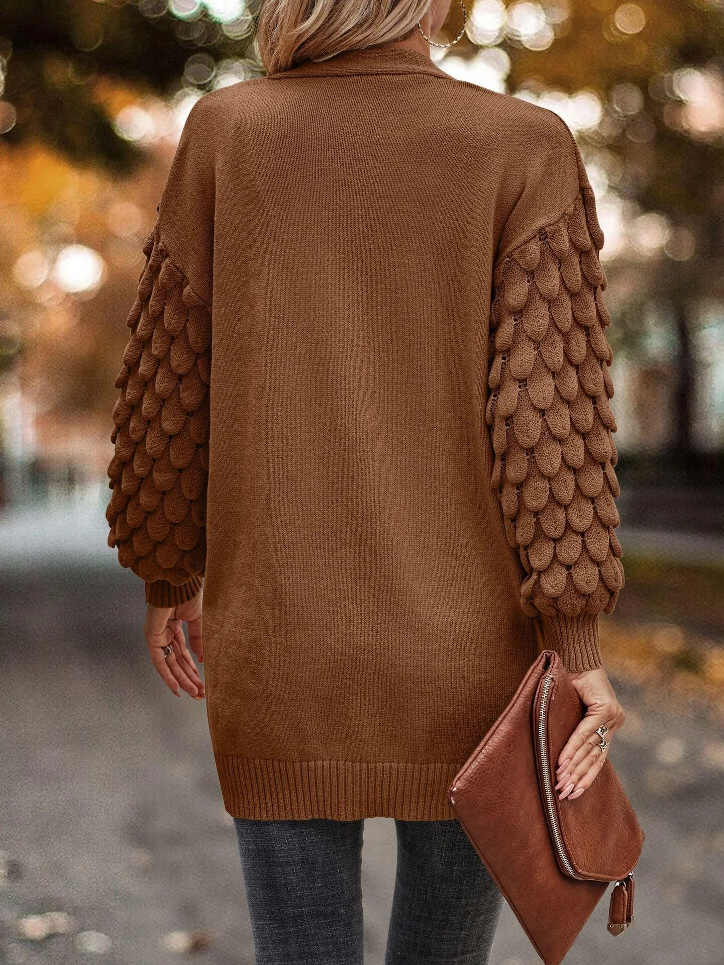 Knit Cardigan Female Top Long Sleeve Coat Women Side Pockets Casual