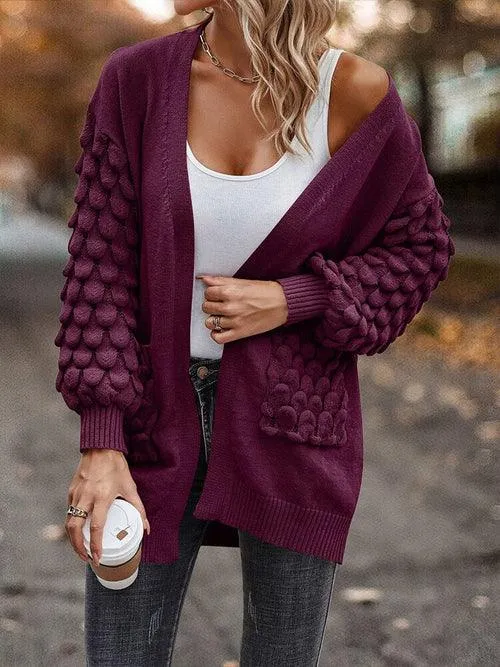 Knit Cardigan Female Top Long Sleeve Coat Women Side Pockets Casual