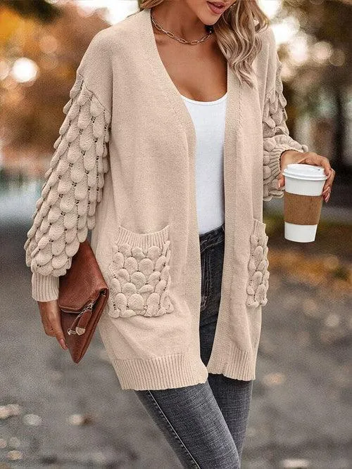 Knit Cardigan Female Top Long Sleeve Coat Women Side Pockets Casual