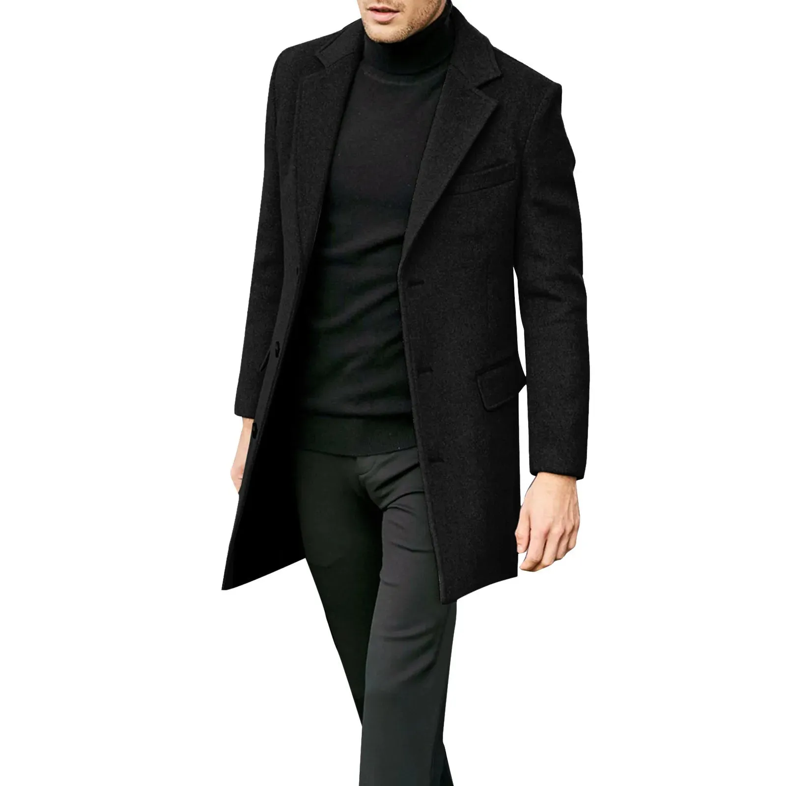 Korean Trend Men's Loose Casual Single-breasted Overcoat Autumn Winter Fashion New Long Sleeve Woolen Long Coat 2024