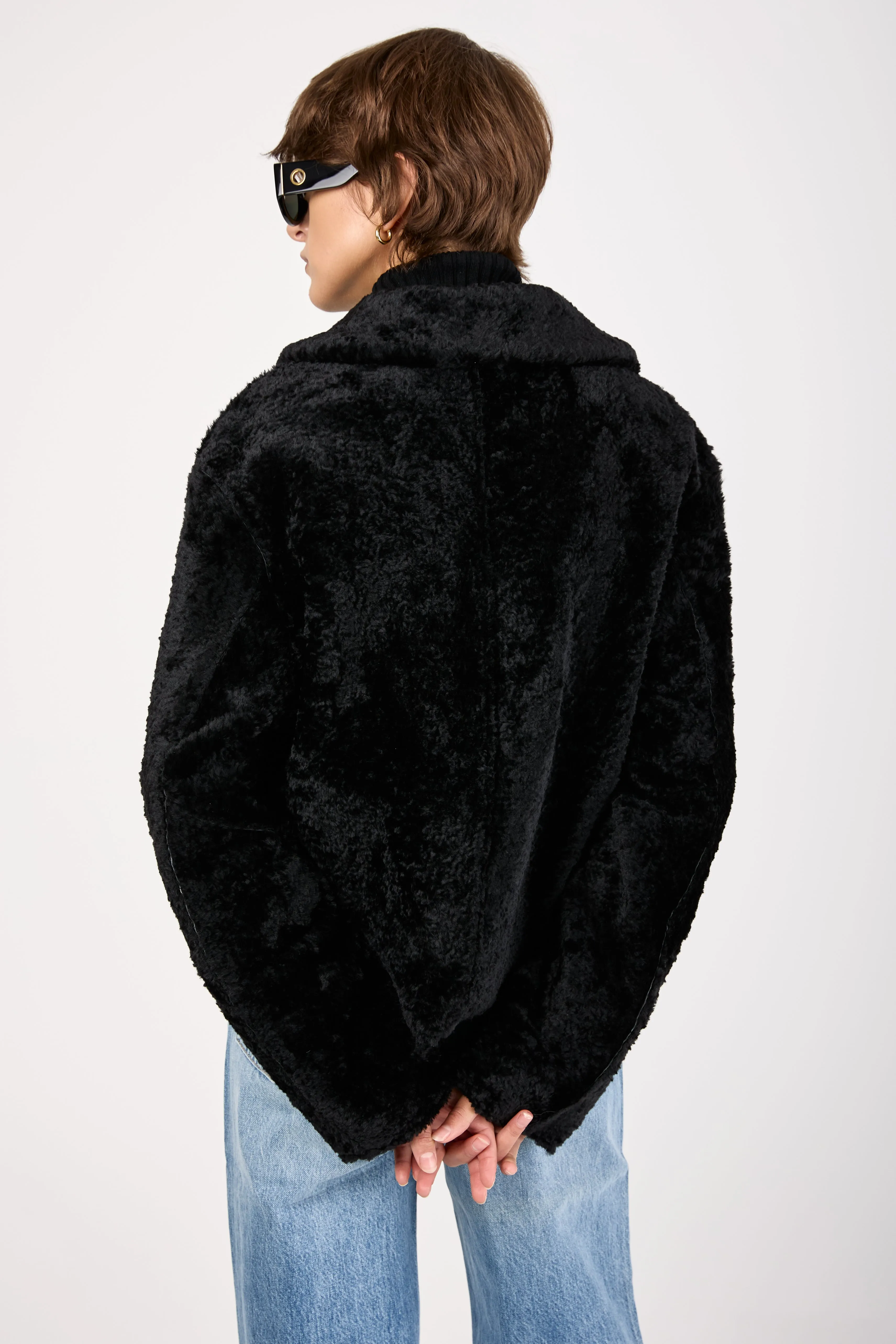 Lamb Shearling Leather Jacket in Black