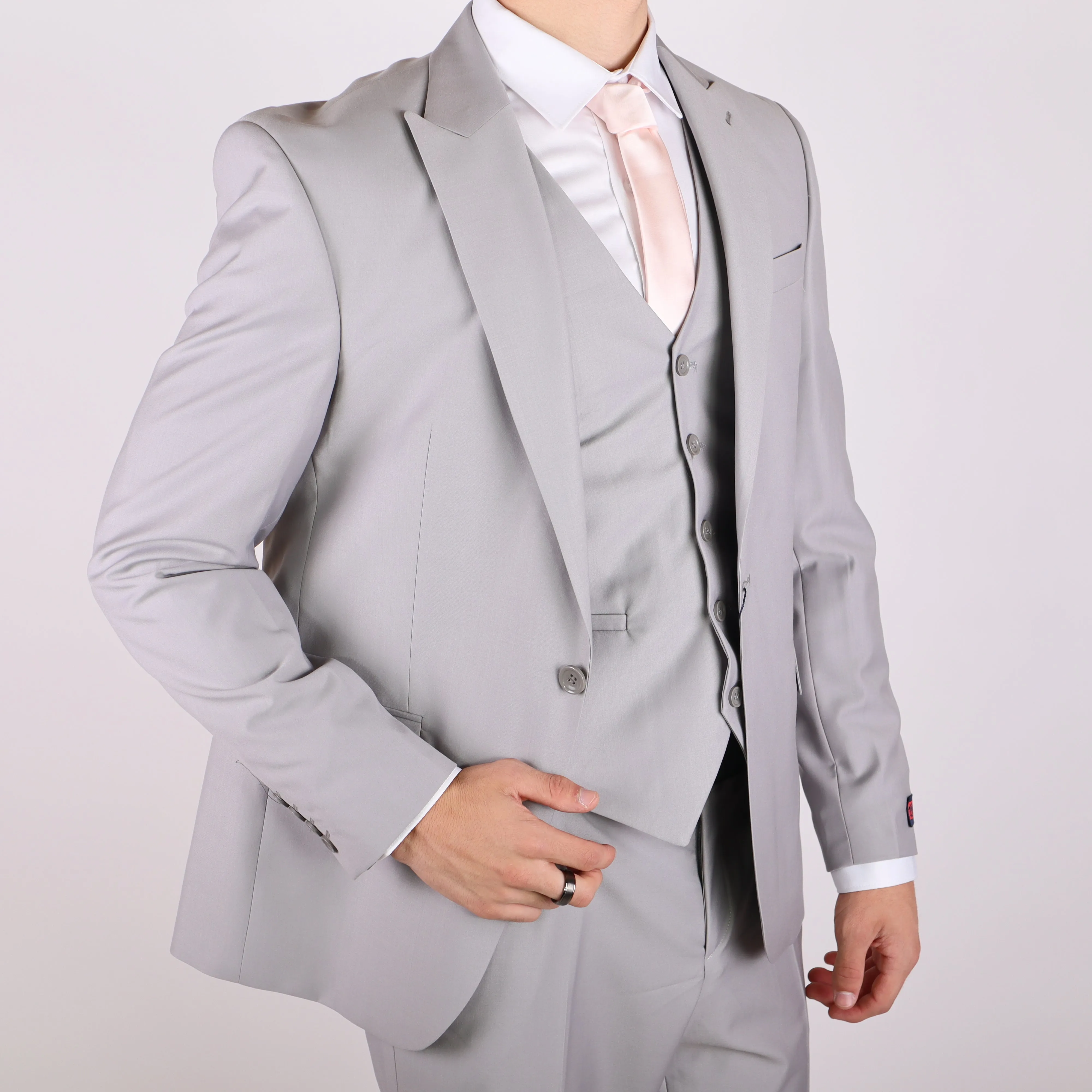 Light Grey Avanti Milano Peak Lapel Three Piece Suit