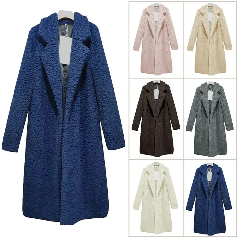 Long Winter Jacket Women Plush Coat Long Sleeve Lapel Pullover Lamb Velvet Sweater Overcoat Winter