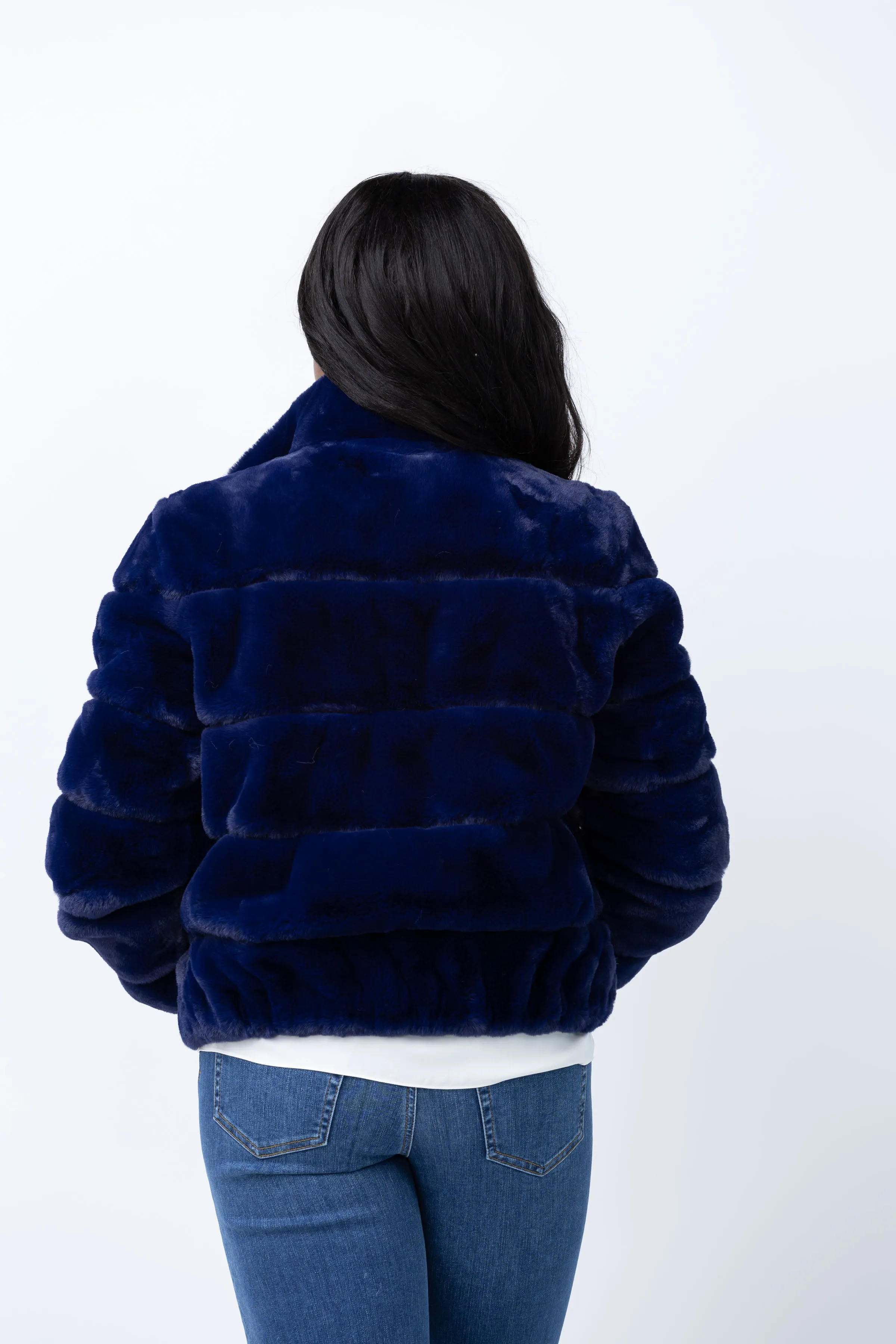 Love Token Alex Faux Fur Jacket in Indigo