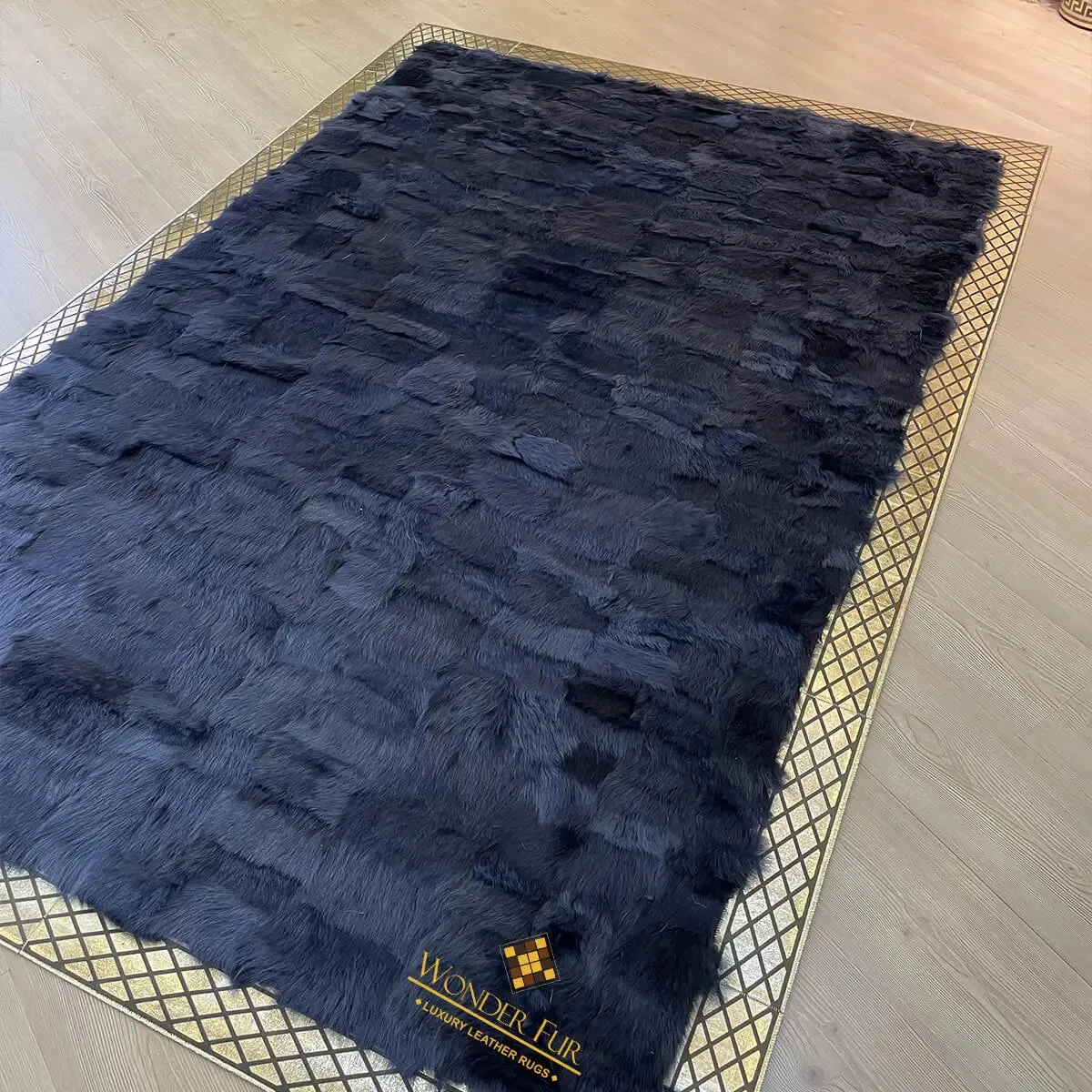 Luxury Handmade Large Black Gold Natural Sheepskin Fluffy Non Slip Rug