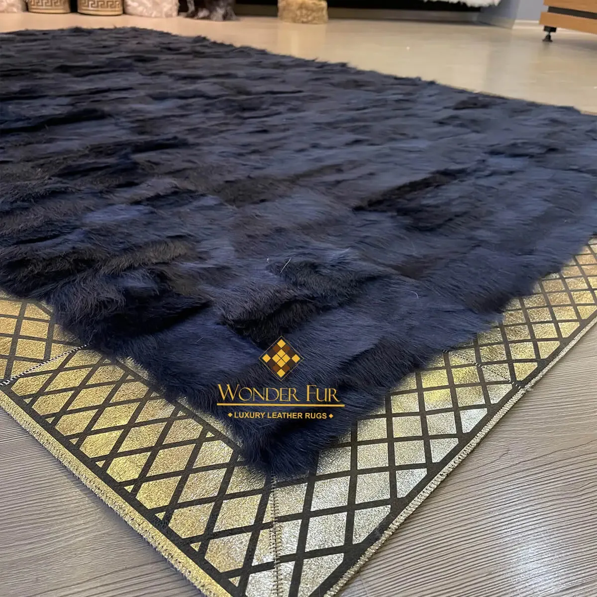 Luxury Handmade Large Black Gold Natural Sheepskin Fluffy Non Slip Rug