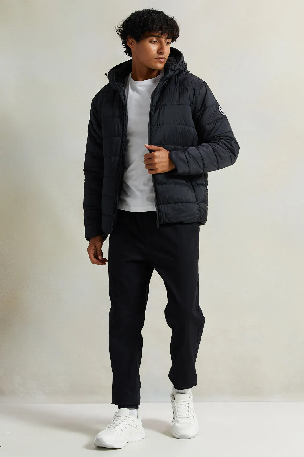 Men Black Shearling Lined Jacket