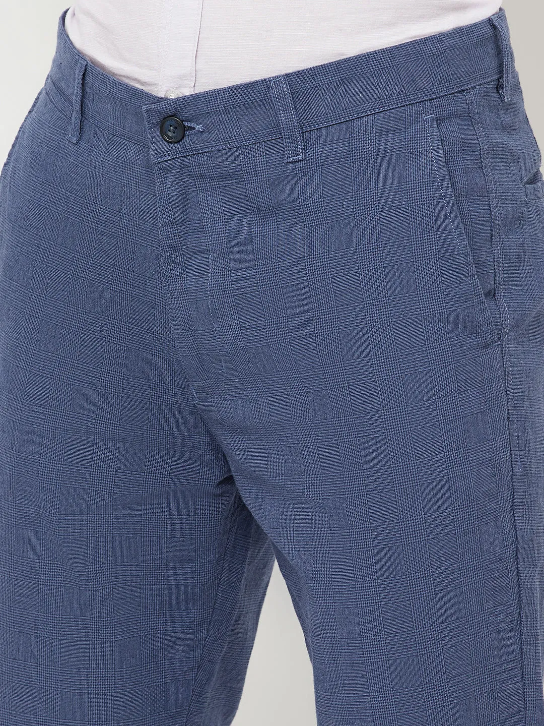 Men's Casual Flat front Denim Blue  Trousers