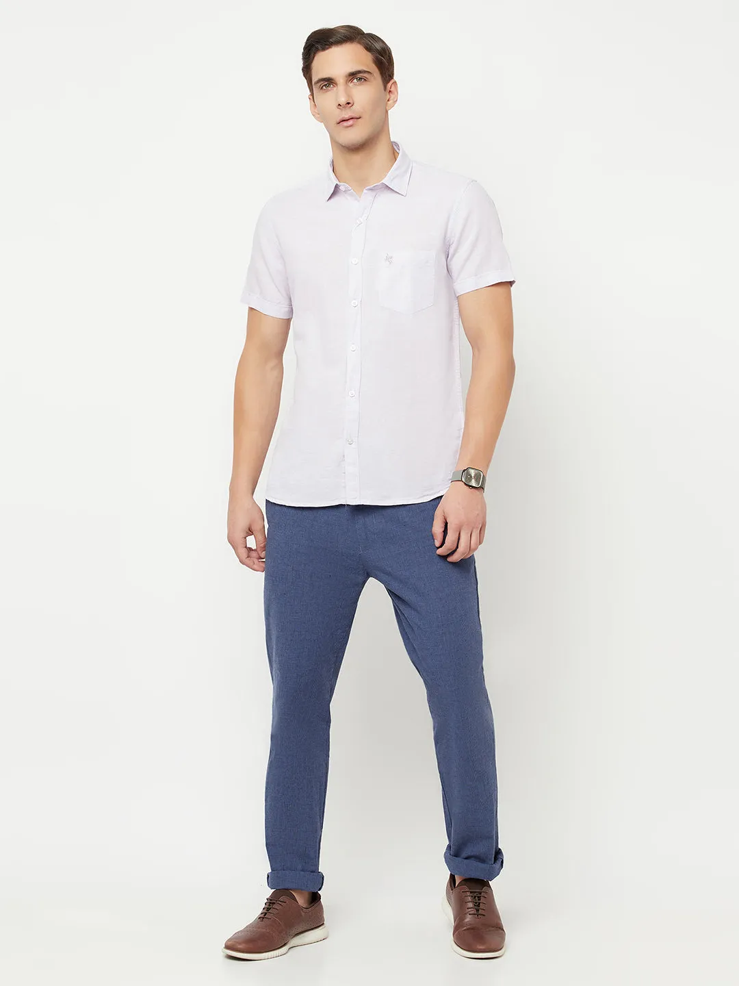 Men's Casual Flat front Denim Blue  Trousers