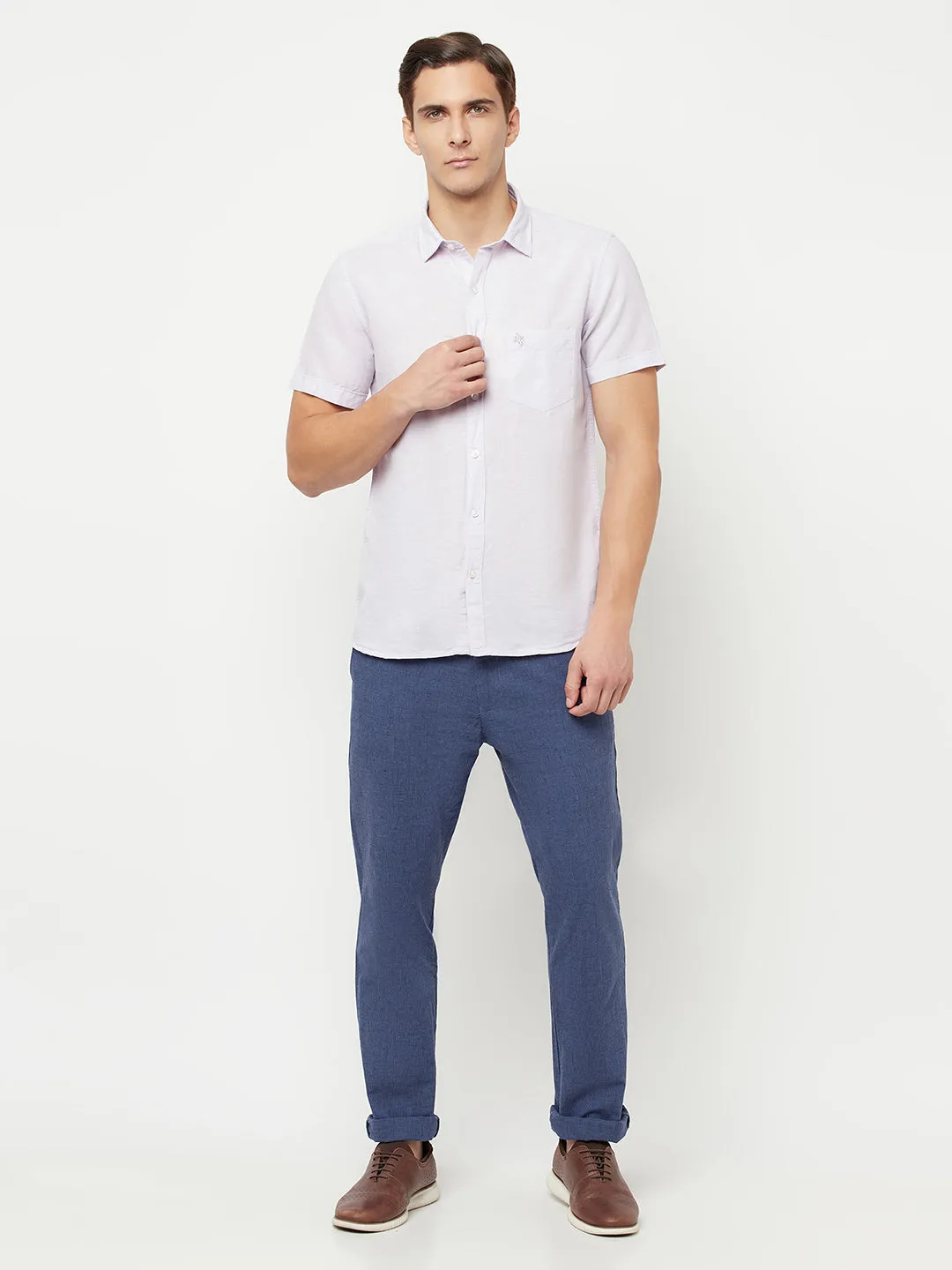 Men's Casual Flat front Denim Blue  Trousers