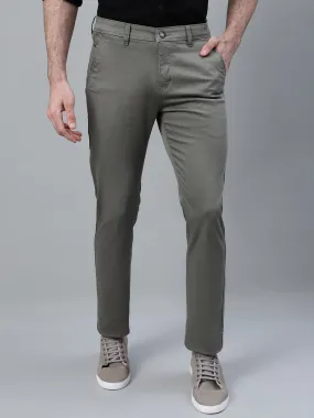 Men's Green Self Design Non-Pleated Casual Trouser