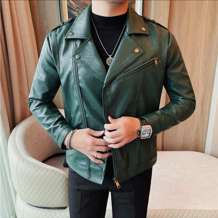 Men’s High-Quality Leather Motorcycle Jacket – Vintage Turn-Down Collar Coat