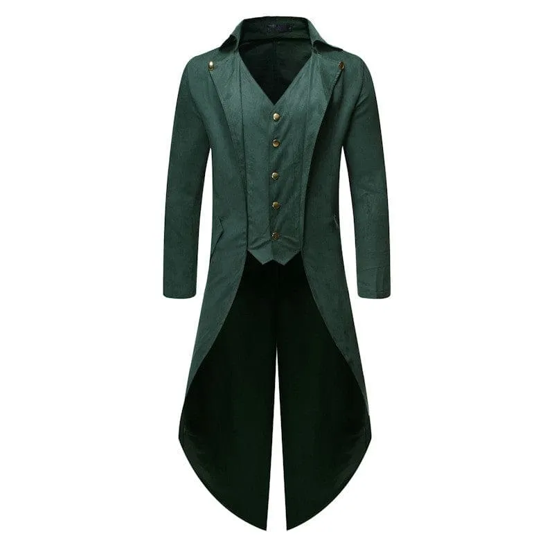 Men's Long Sleeve Solid Color Tuxedo Tailcoat Jacket with Waistcoat