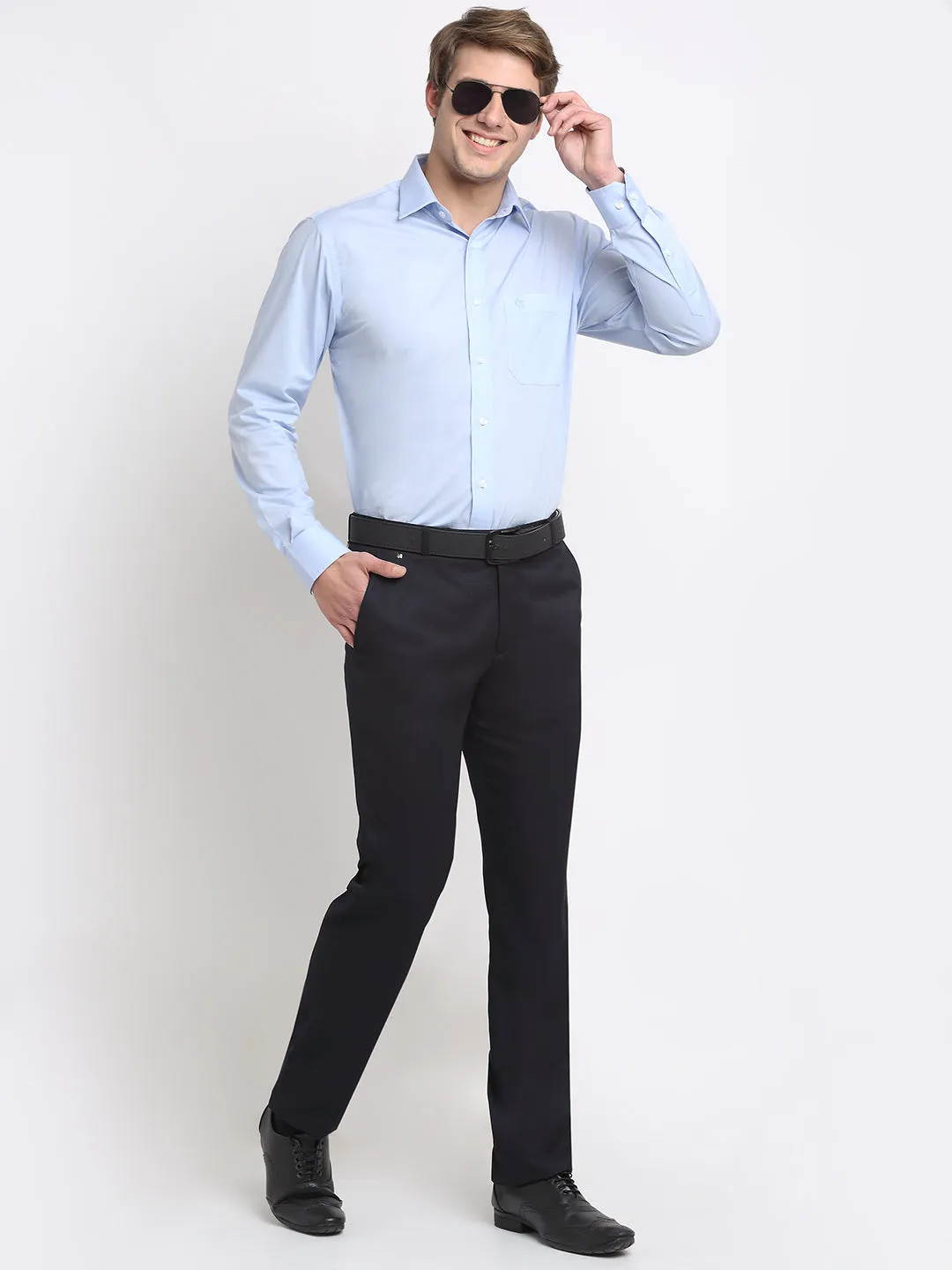 Men's Regular fit Flat front Navy Blue  Trousers