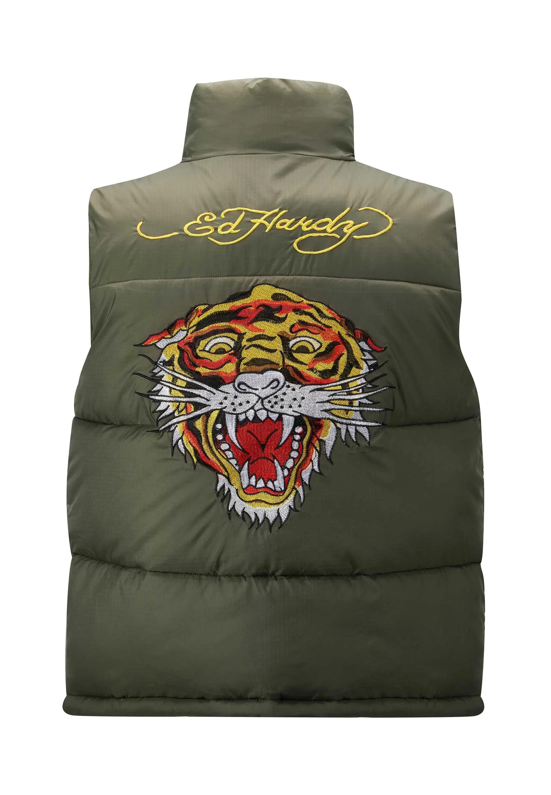 Mens Tiger-Head-Gillet Puffer Jacket - Green