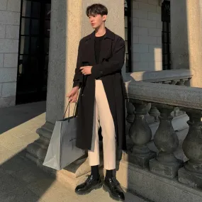 Men's Wear Autumn  Fashion Double Breasted Clothes Male Long Coat Loose Overcoat Trend Handsome Casual Windbreak