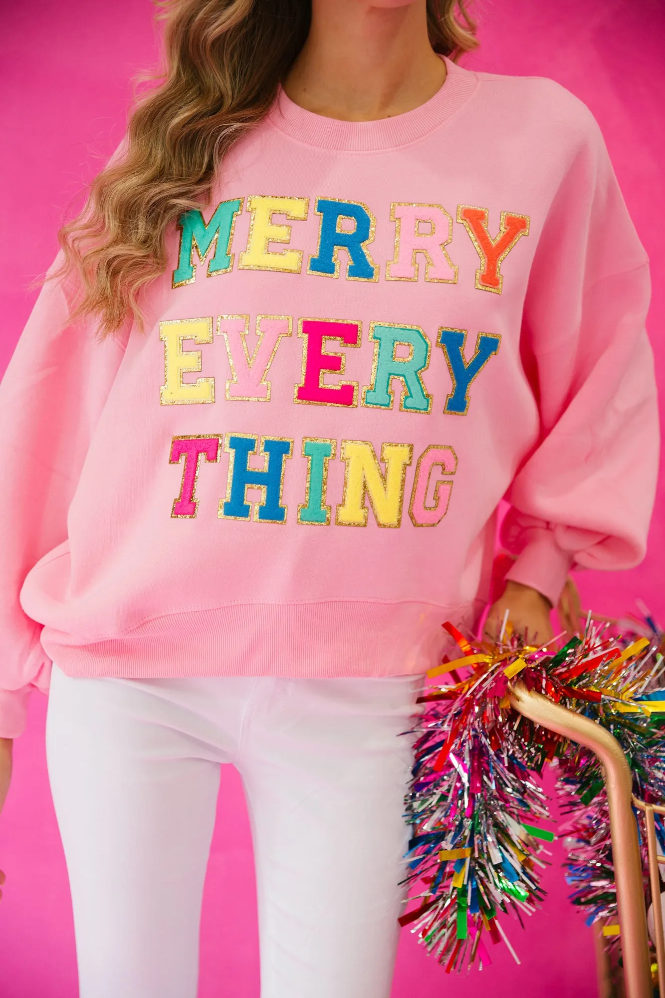 MERRY EVERYTHING PINK PULLOVER