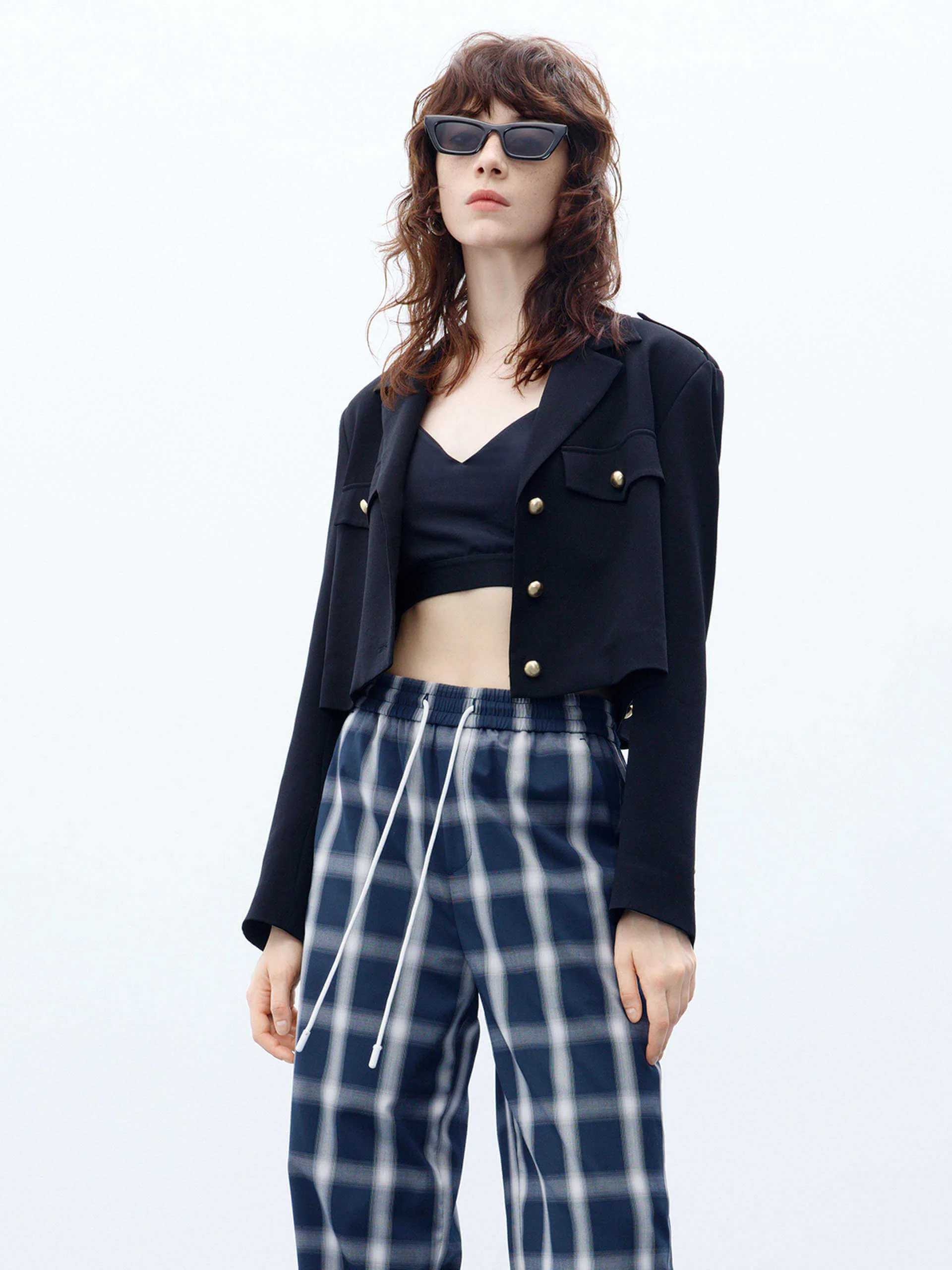 Metal Button Cropped Jacket