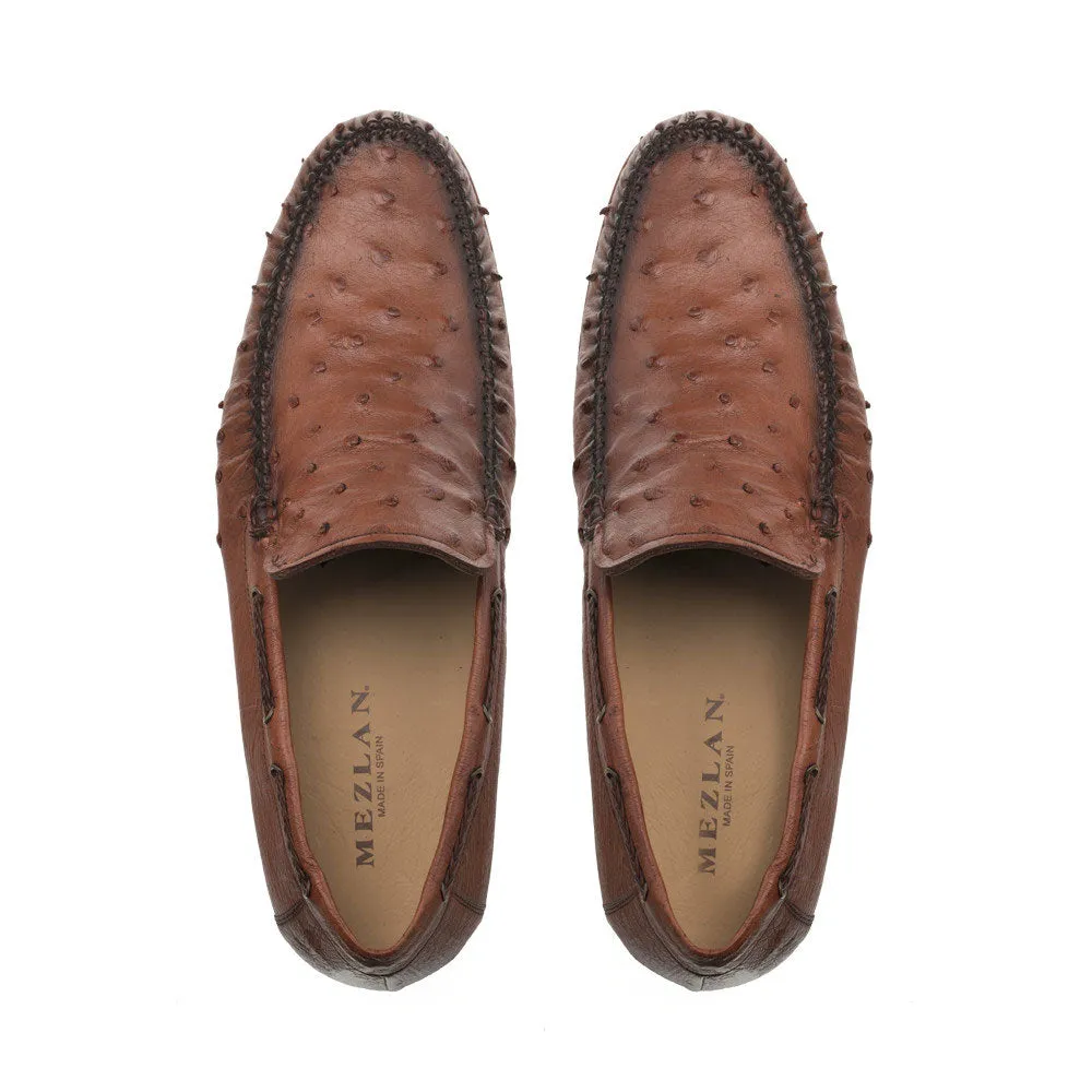 Mezlan Ostrich Dress Moccasin Brandy