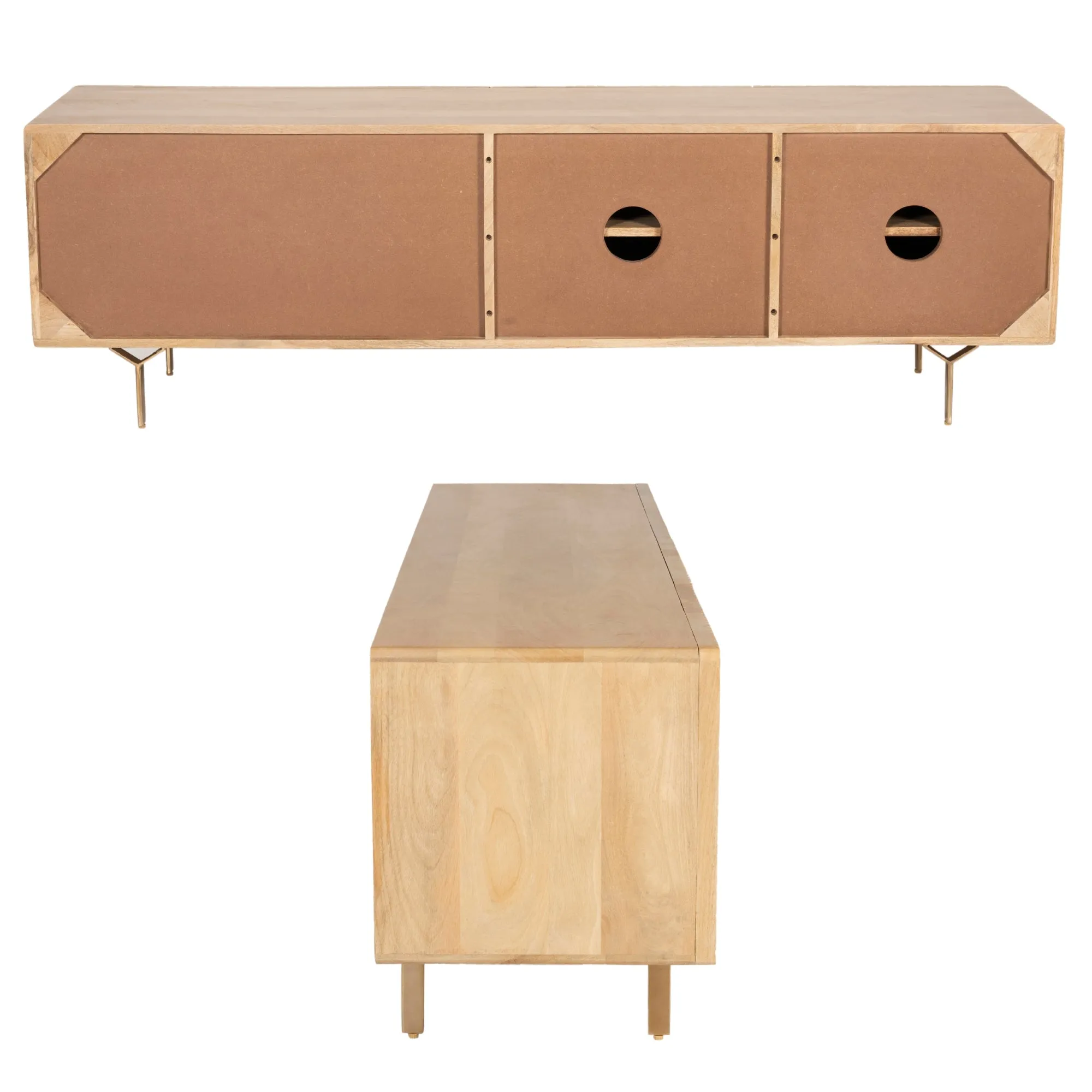 Natural Mango Wood TV Unit with Drawers & Doors - Knox