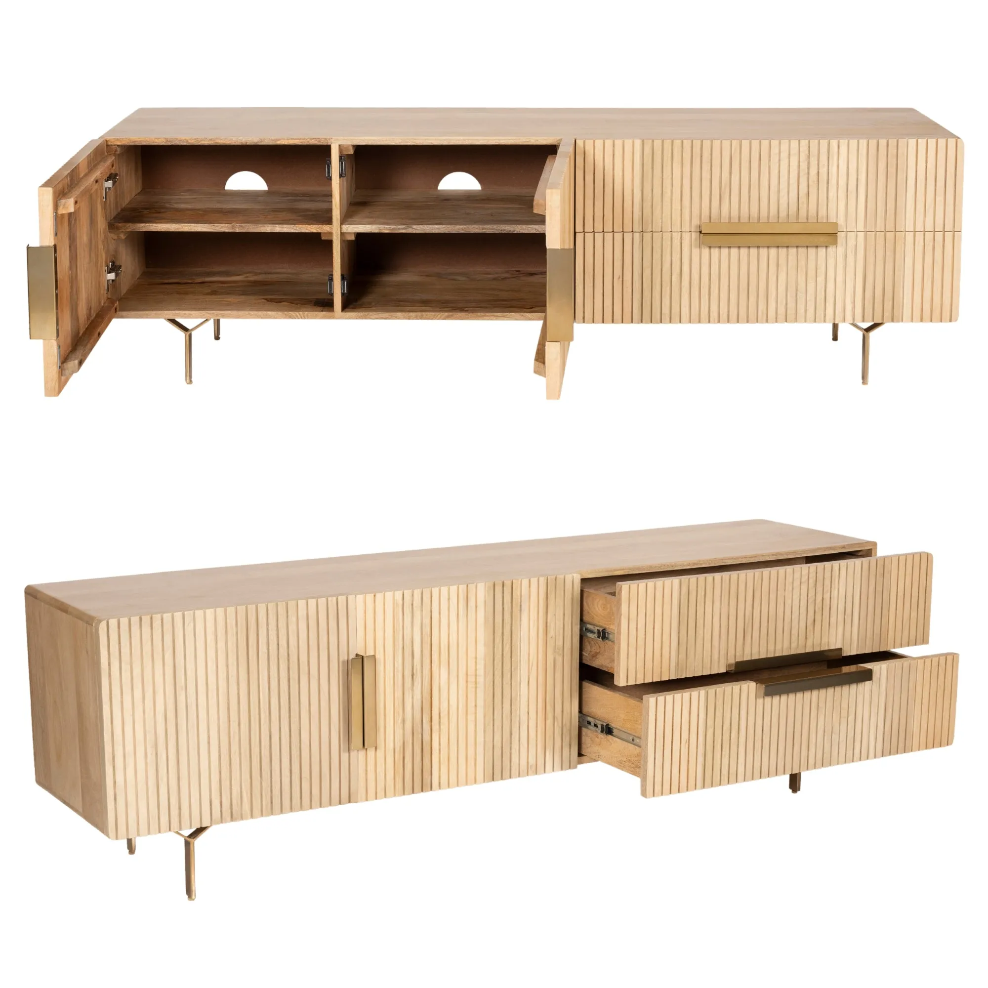 Natural Mango Wood TV Unit with Drawers & Doors - Knox