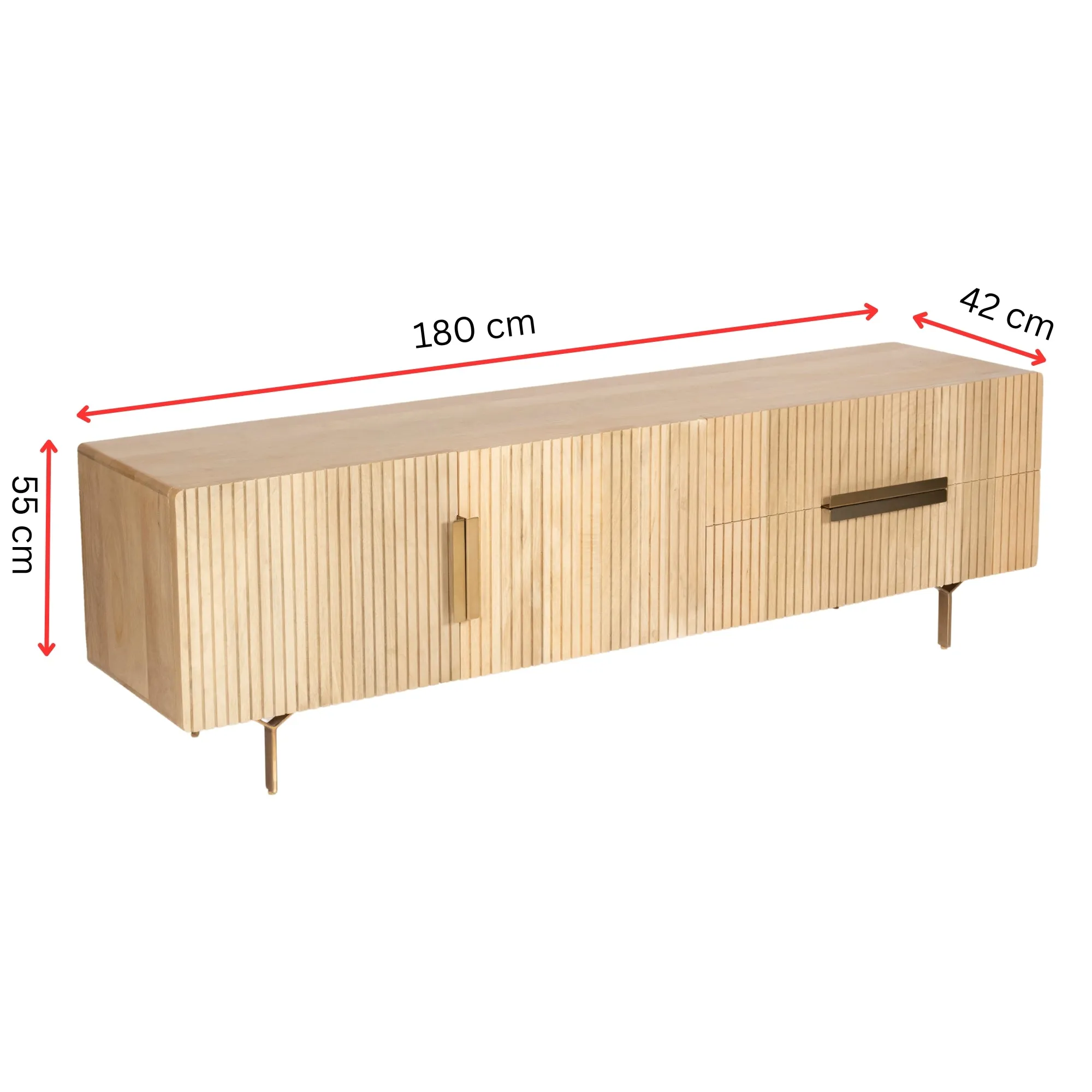 Natural Mango Wood TV Unit with Drawers & Doors - Knox