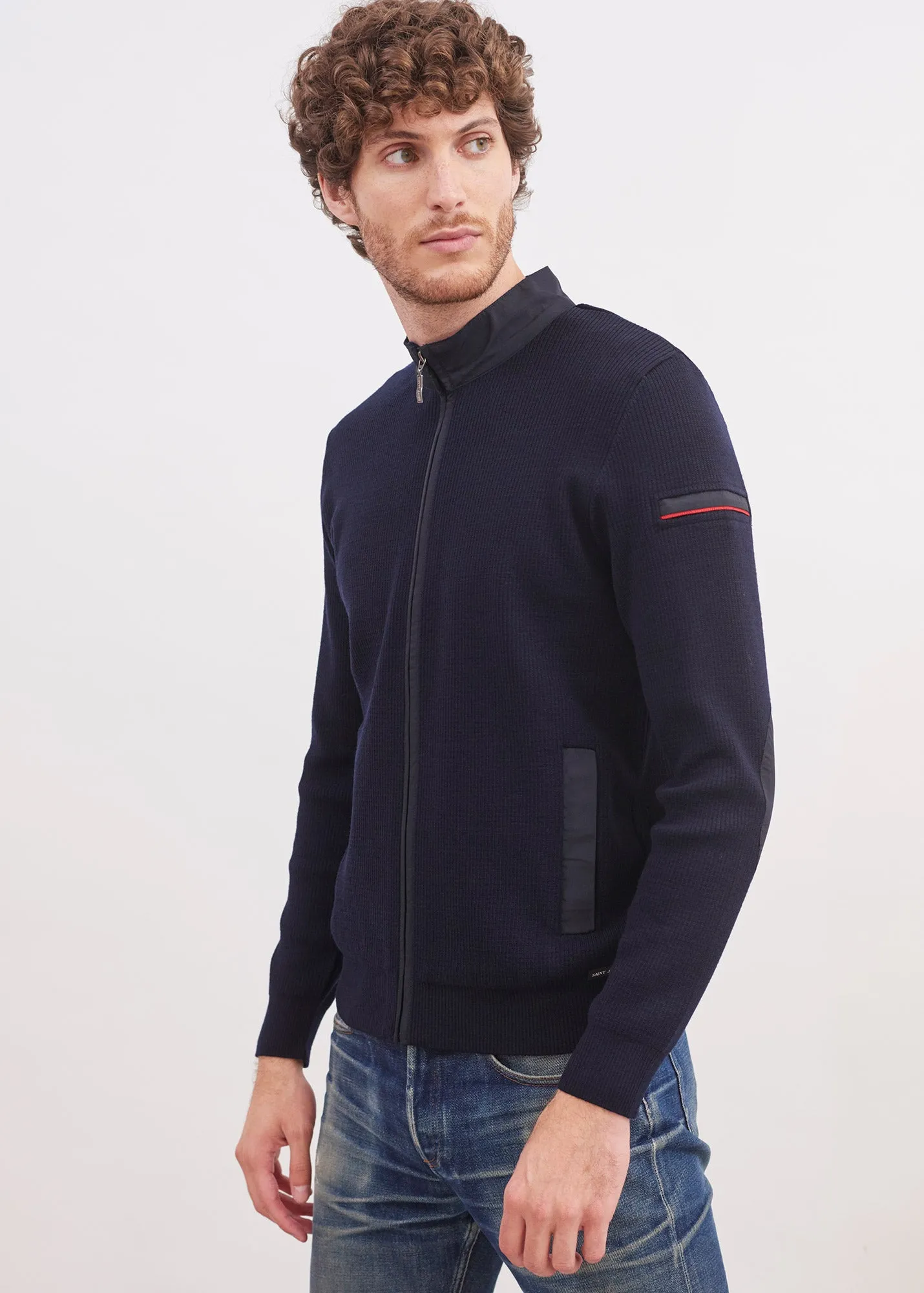 Navigateur zipped cardigan - in soft wool (NAVY)