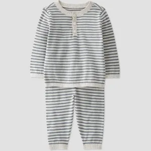 New - Little Planet by Carter's Organic Baby 2pc Striped Top and Bottom Set - Heather Gray 12M