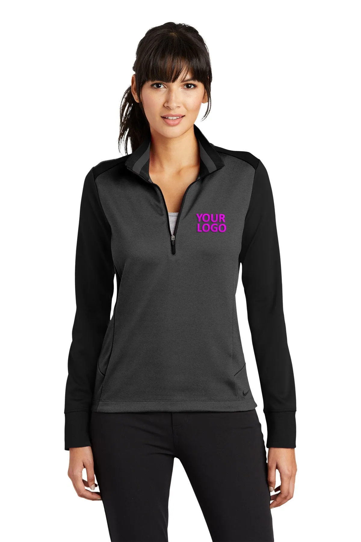 Nike Ladies Dri-FIT Custom Quarter Zip Cover-Ups, Anthracite Heather/ Black