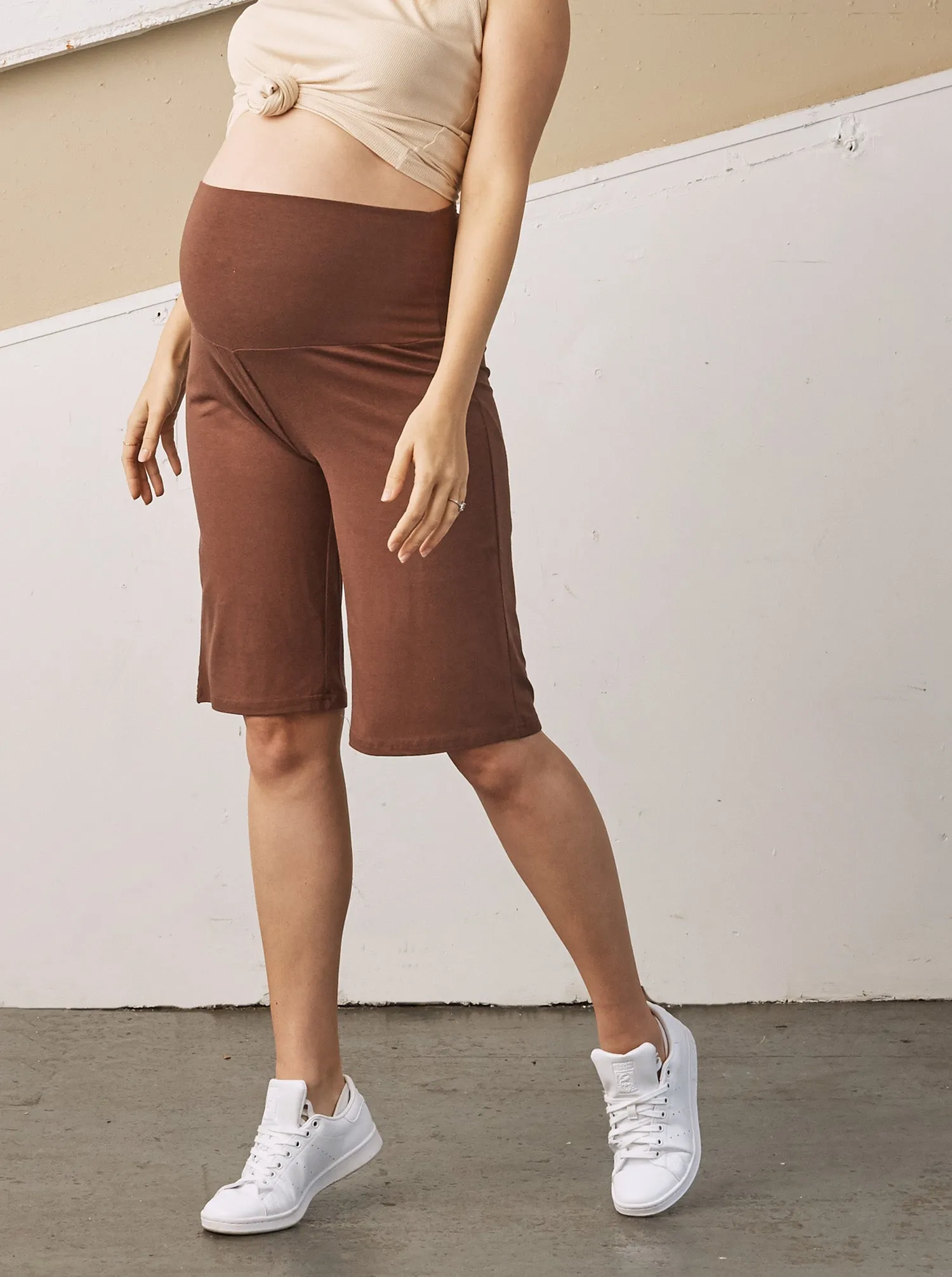 Nina Maternity Wide Leg Bamboo Shorts - Chocolate