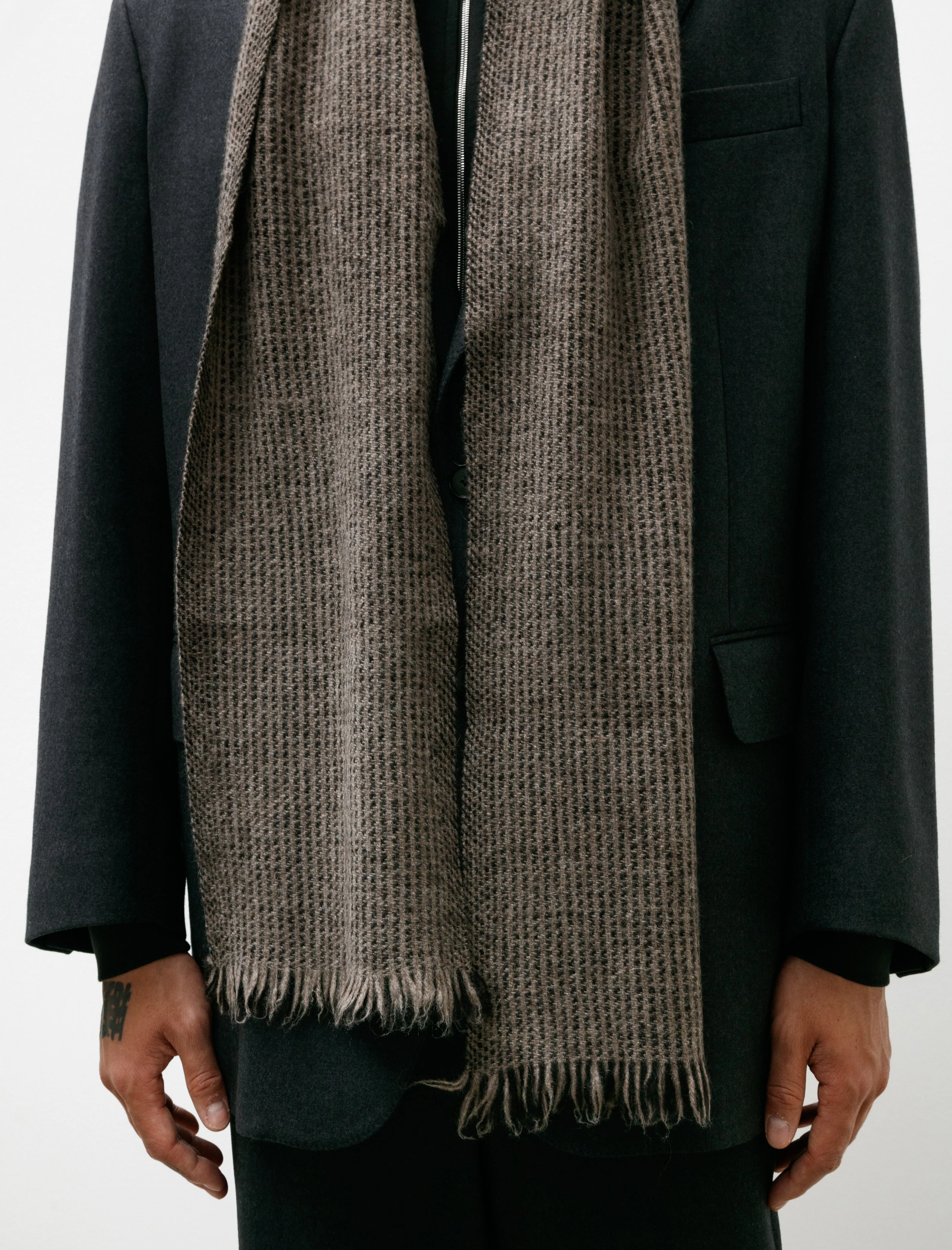 Nomad Pilgrimmage Scarf Black and Natural Yak Grey