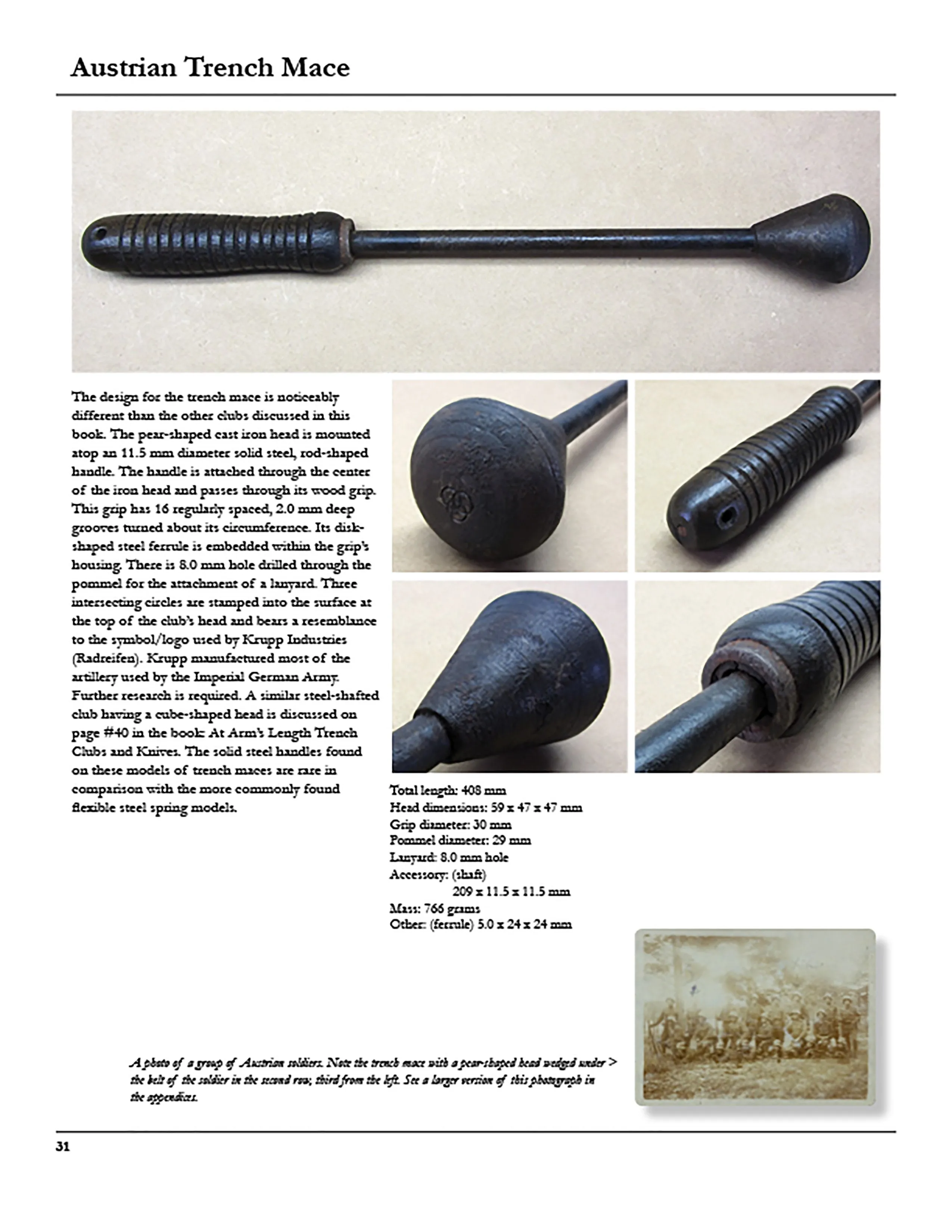 Original Austro-Hungarian WWI Trench Raiding Mace - Featured in Book At Arm's Length on Page 31