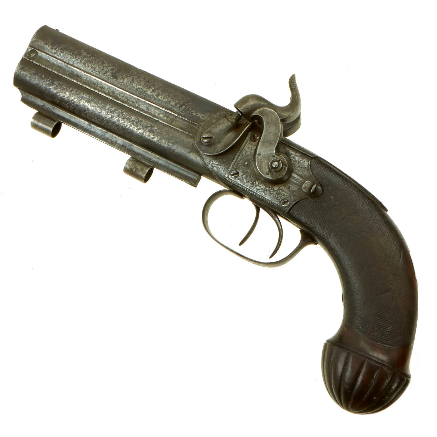 Original British Over and Under Double Barrel Howdah Percussion Pistol by William Griffiths of Manchester - circa 1850