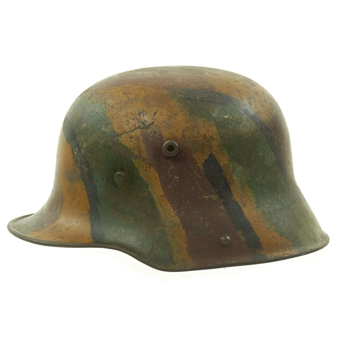 Original Imperial German WWI M16 Stahlhelm Helmet Shell with Panel Camouflage Paint - marked Si.66