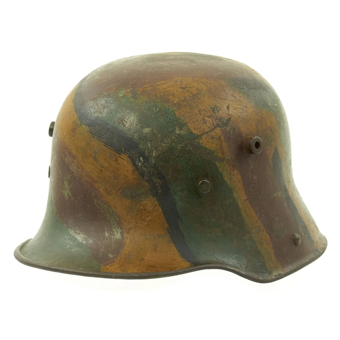 Original Imperial German WWI M16 Stahlhelm Helmet Shell with Panel Camouflage Paint - marked Si.66