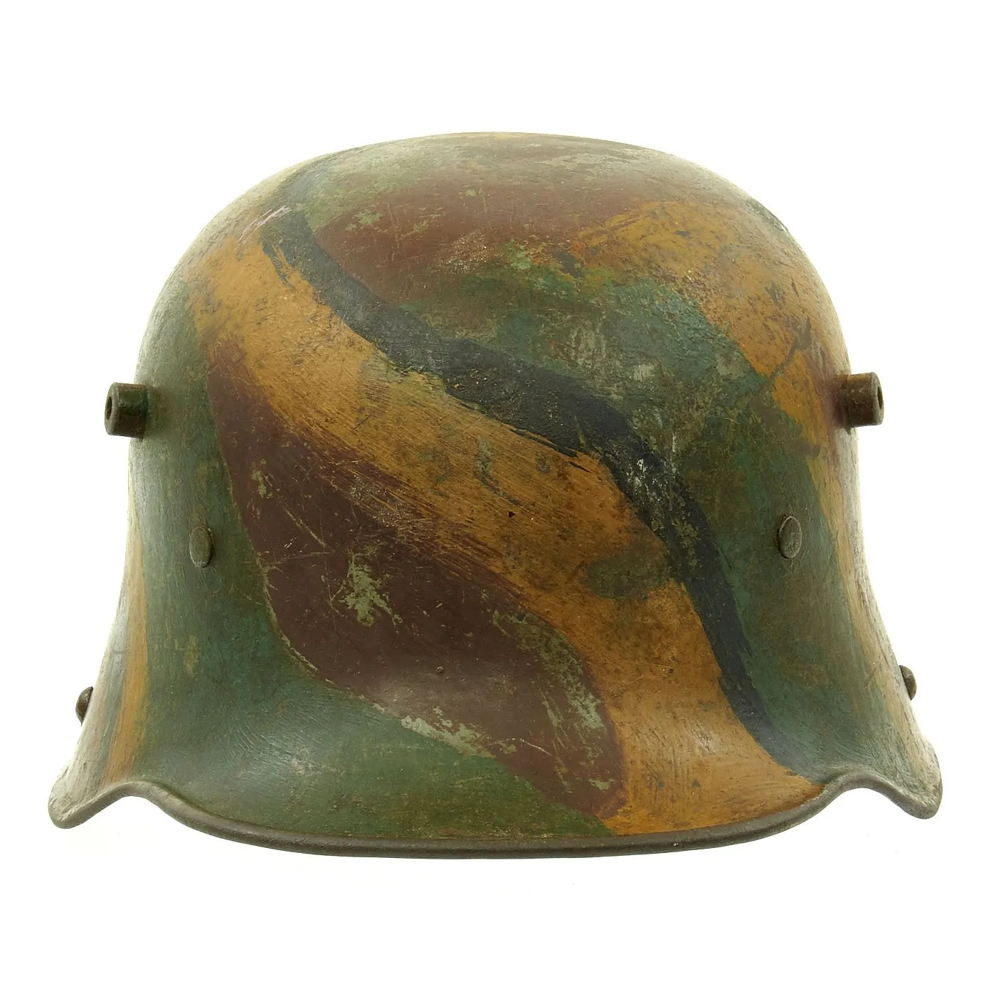 Original Imperial German WWI M16 Stahlhelm Helmet Shell with Panel Camouflage Paint - marked Si.66