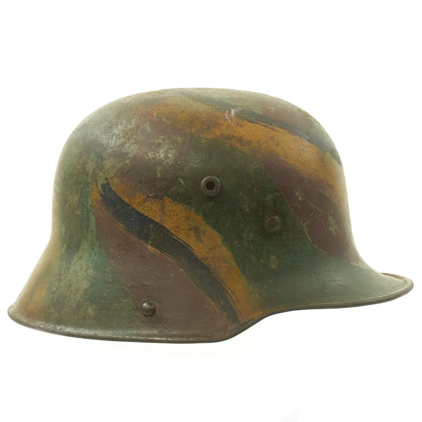 Original Imperial German WWI M16 Stahlhelm Helmet Shell with Panel Camouflage Paint - marked Si.66