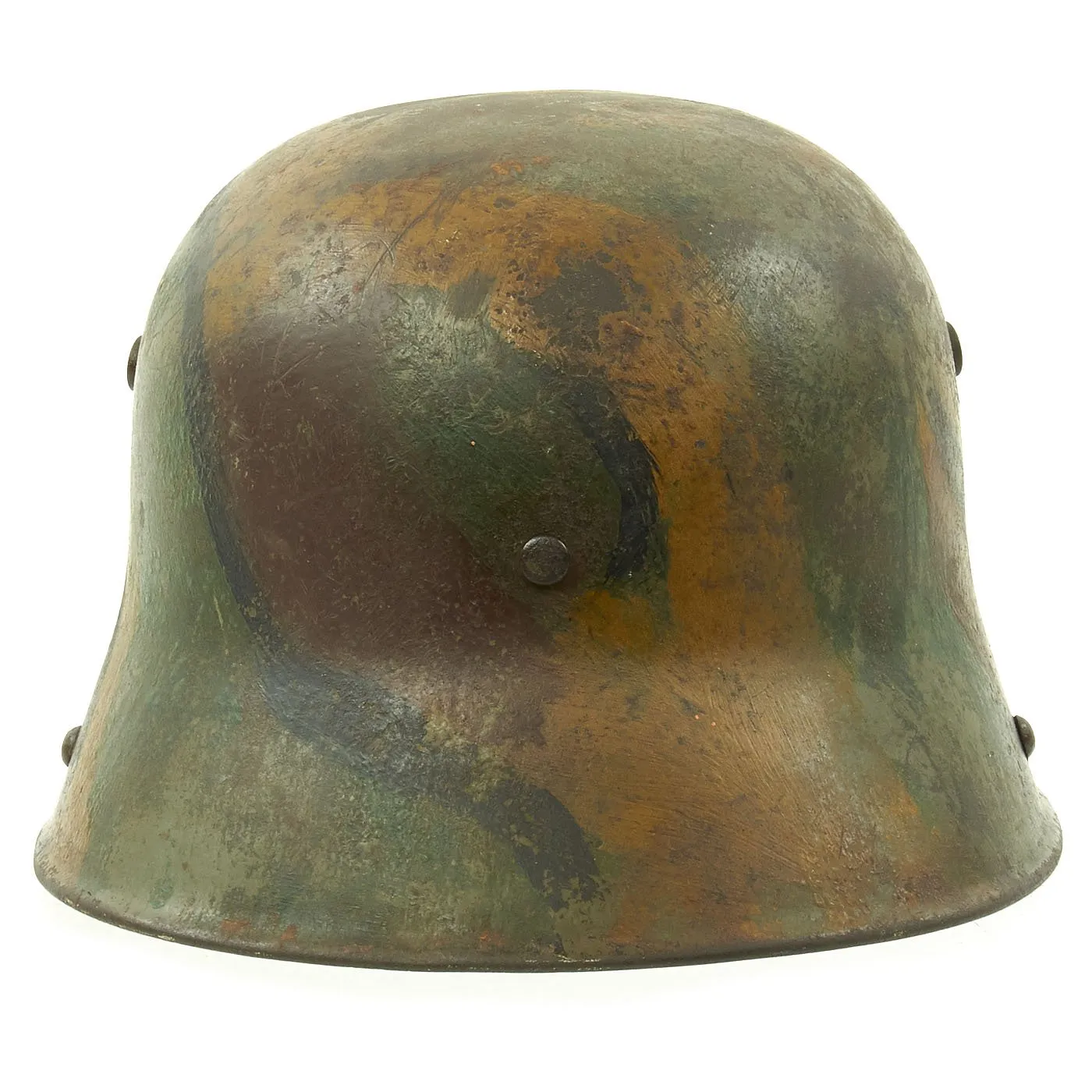 Original Imperial German WWI M16 Stahlhelm Helmet Shell with Panel Camouflage Paint - marked Si.66