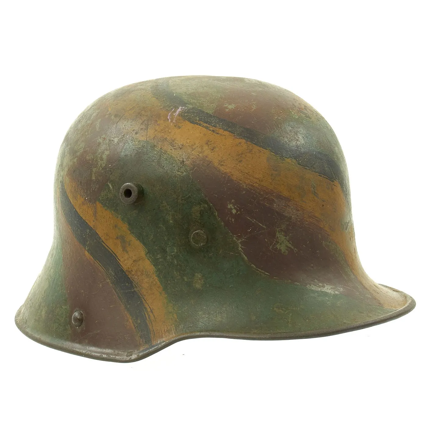 Original Imperial German WWI M16 Stahlhelm Helmet Shell with Panel Camouflage Paint - marked Si.66