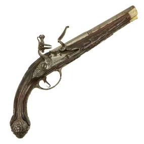 Original Late 18th Century Italian Flintlock Overcoat Pistol by L. Lazarino with Lock by G. Banchi c. 1790 - 1800