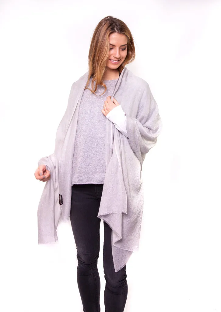 Pale Silver Grey Full Cashmere Scarf