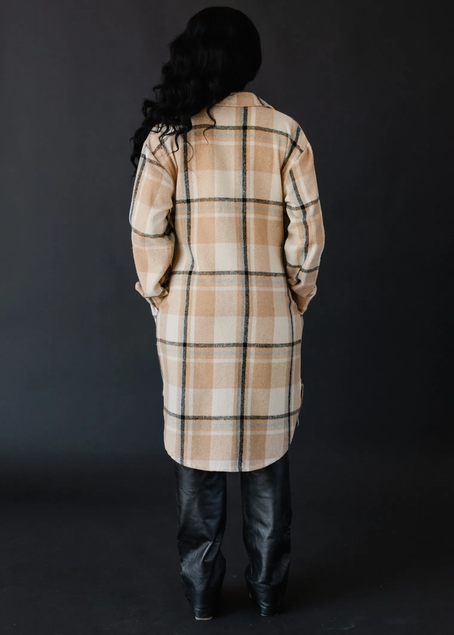 Panache Tan, Black & Beige Plaid Long Flannel Button Up