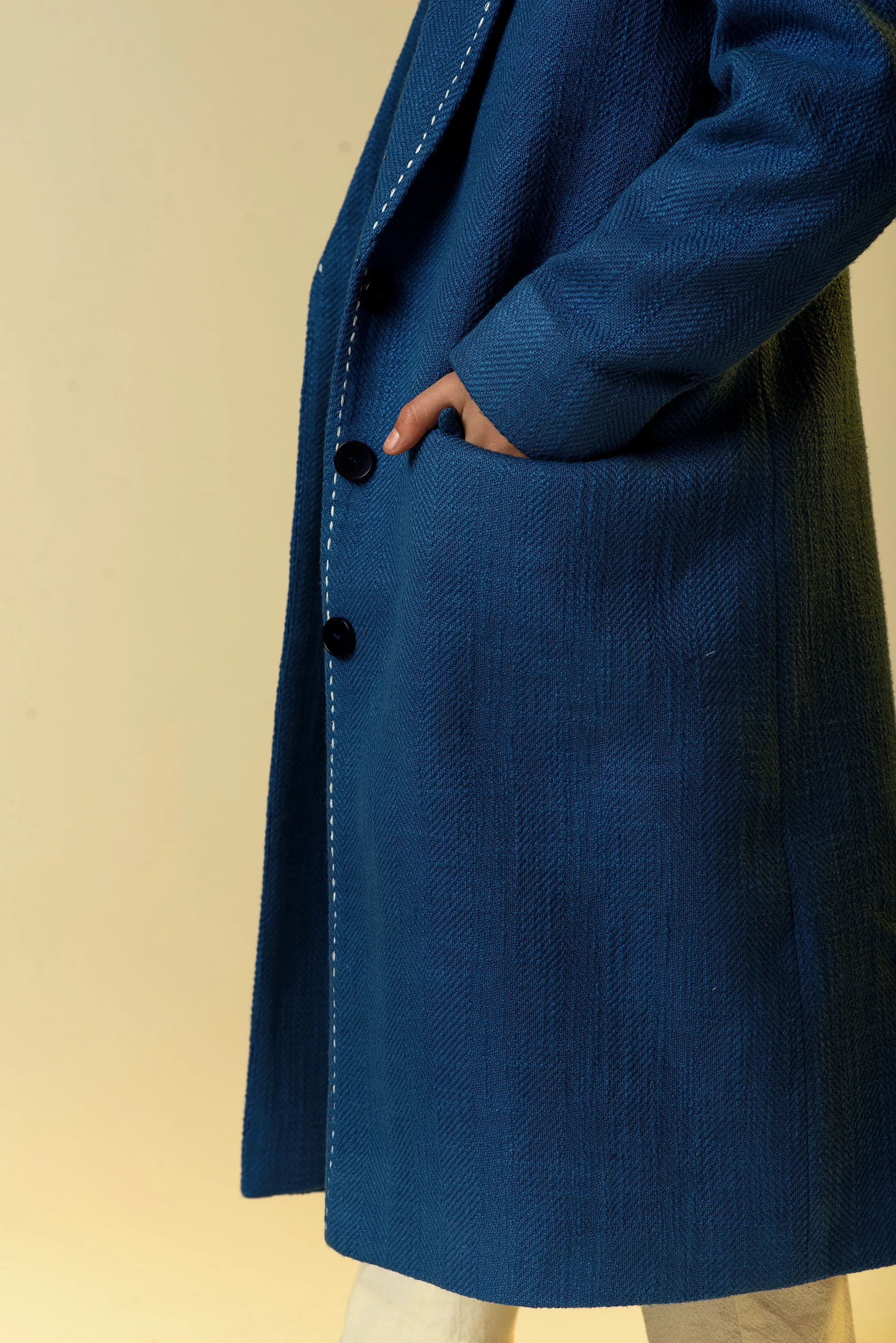 Piercing Blue- Cotton Slub Long Coat For Boys