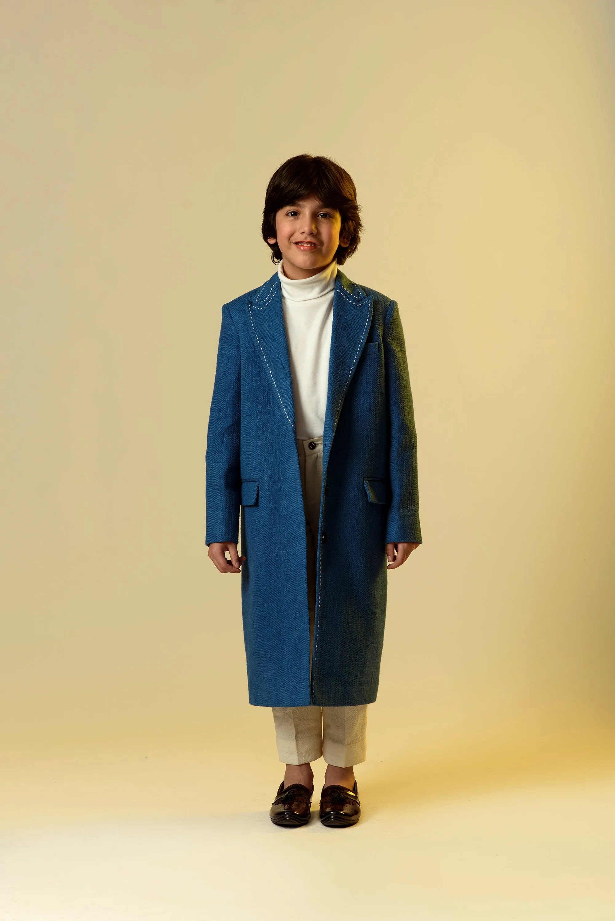 Piercing Blue- Cotton Slub Long Coat For Boys