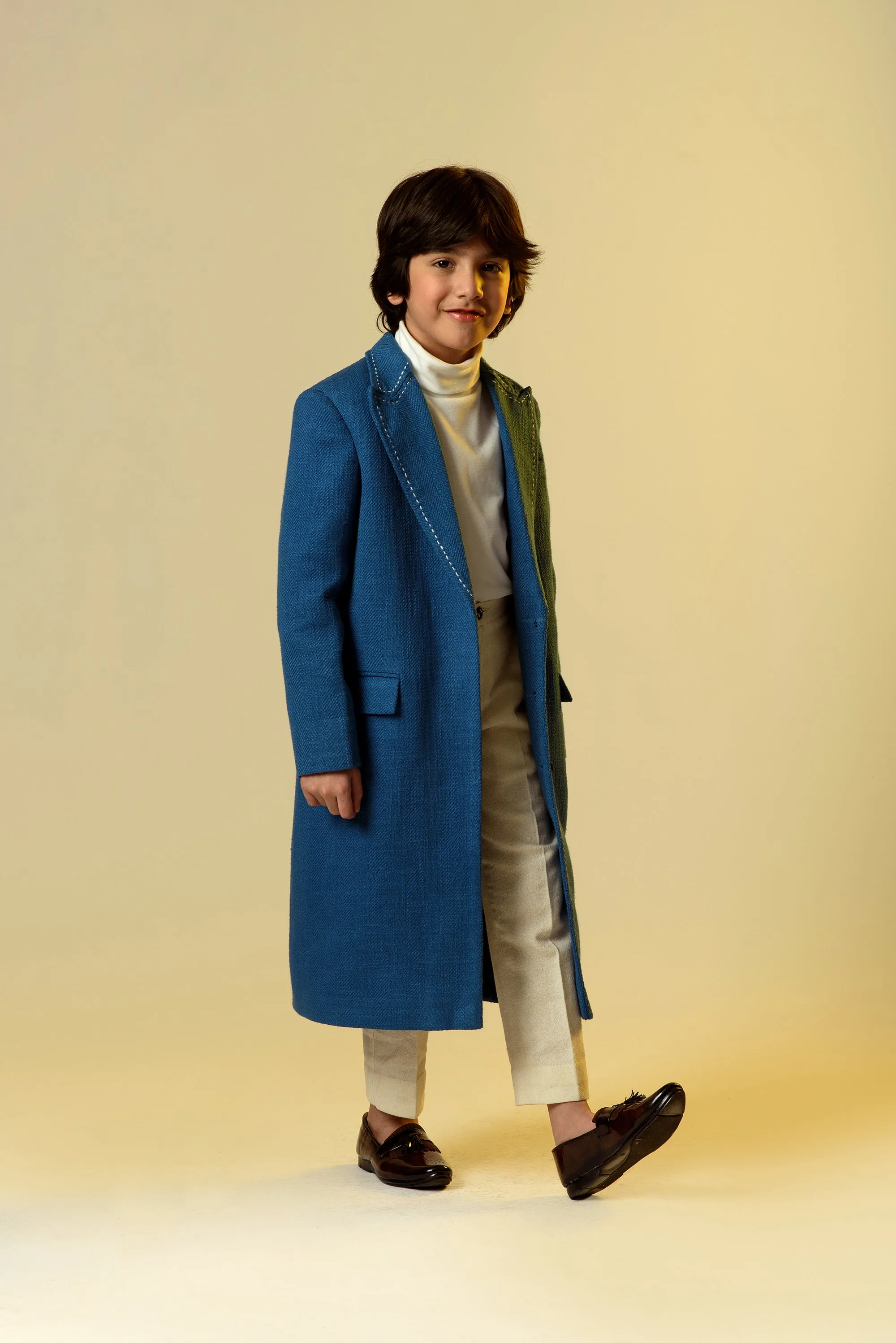 Piercing Blue- Cotton Slub Long Coat For Boys