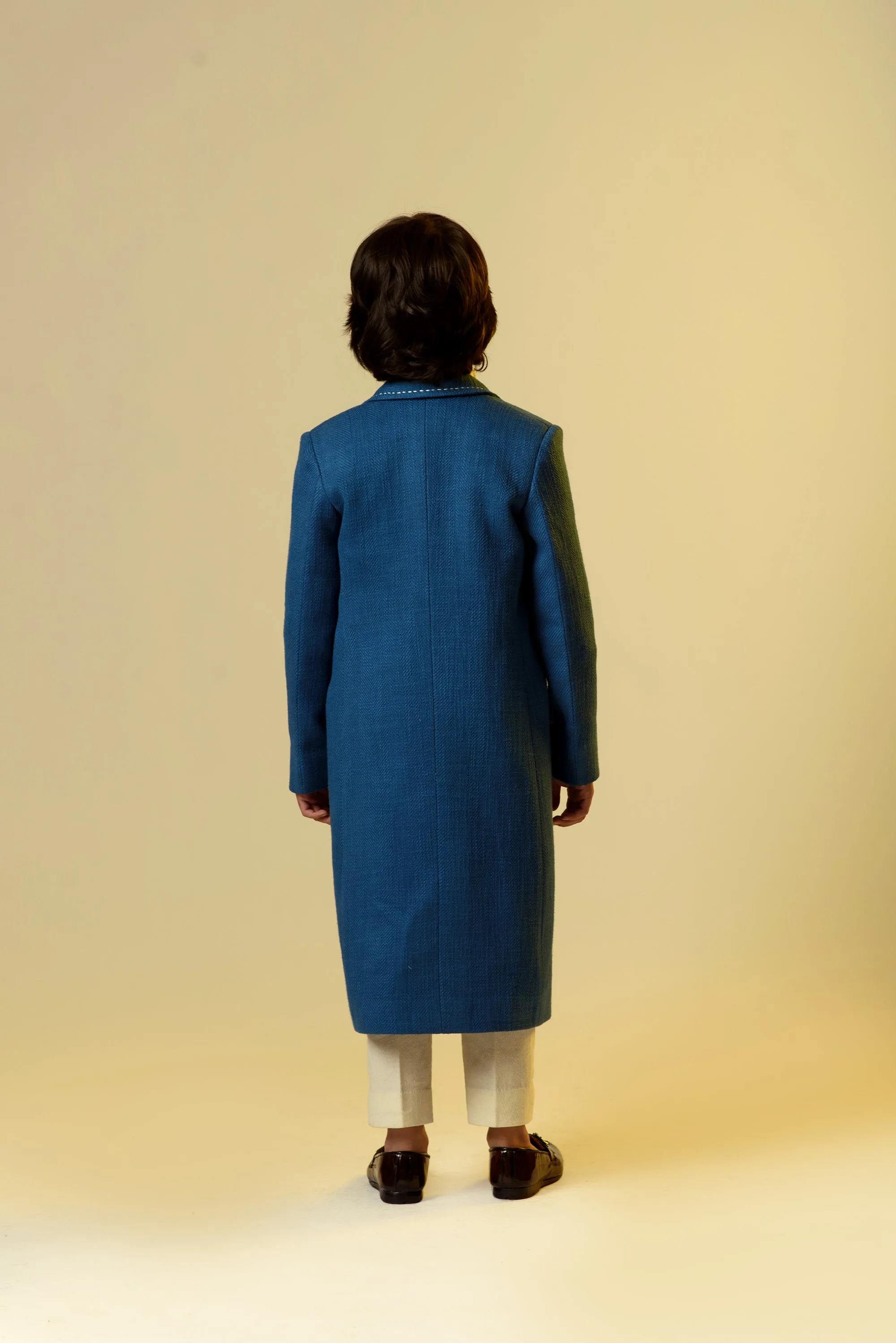 Piercing Blue- Cotton Slub Long Coat For Boys