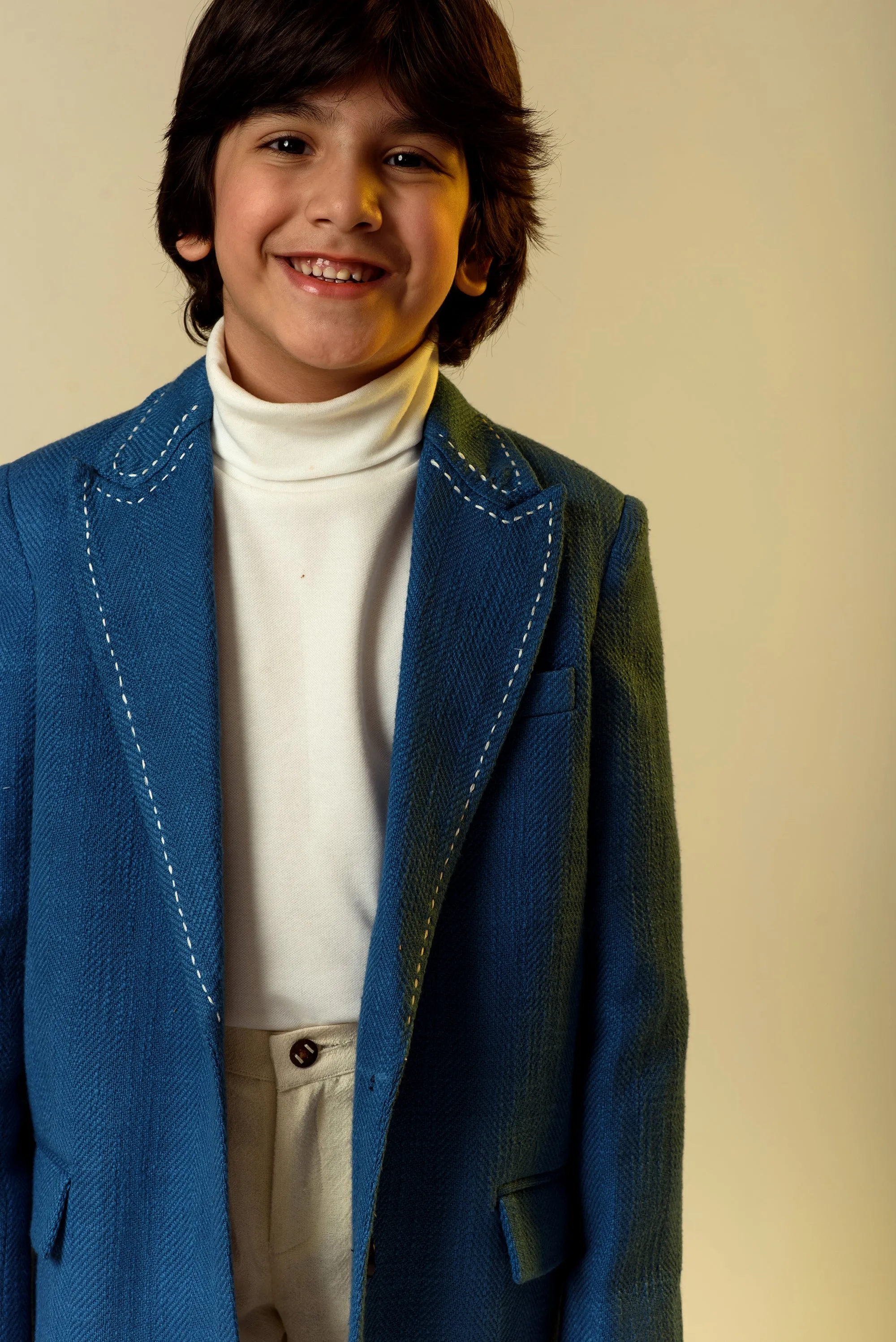 Piercing Blue- Cotton Slub Long Coat For Boys